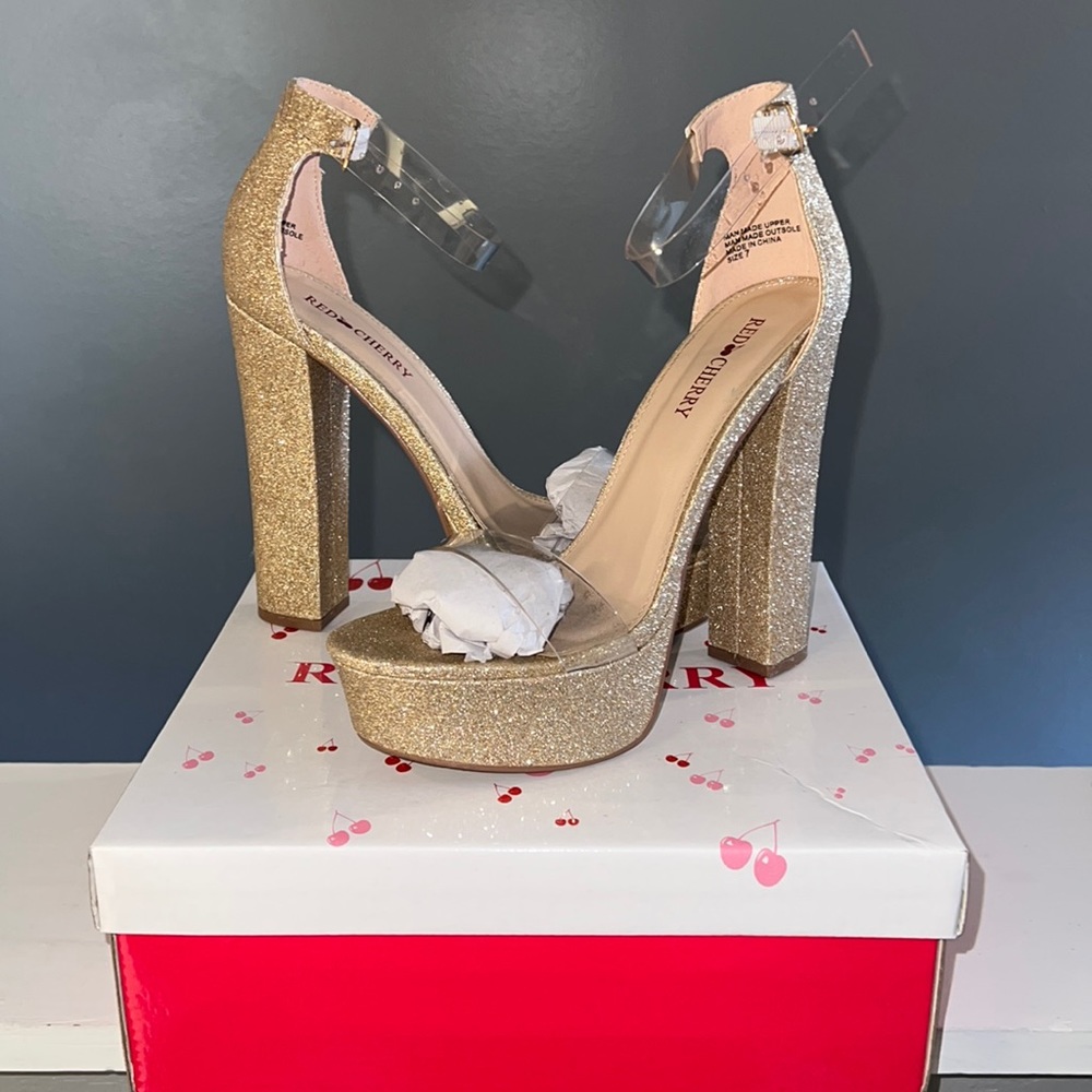 Gold Platform Block Heels
